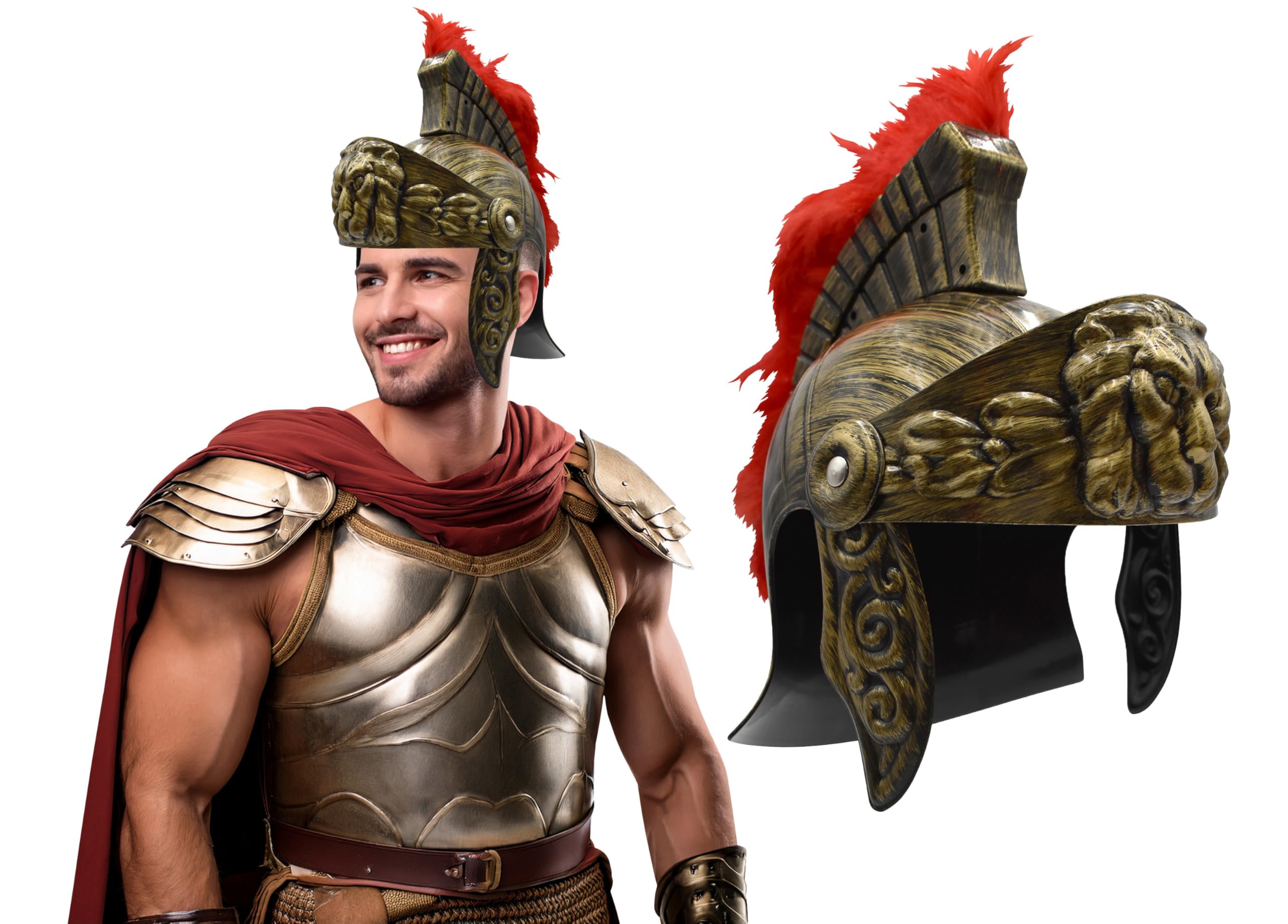 Nicky Bigs Novelties Roman Helmet With Red Feather Plume - Greek Gladiator Costume Helmets - Trojan Legion Helmet, One Size